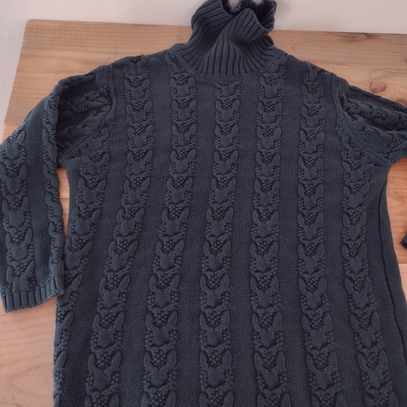 Talbots Petites Vintage Green Cable Knit Turtleneck Sweater Size Sp - Picture 7 of 9